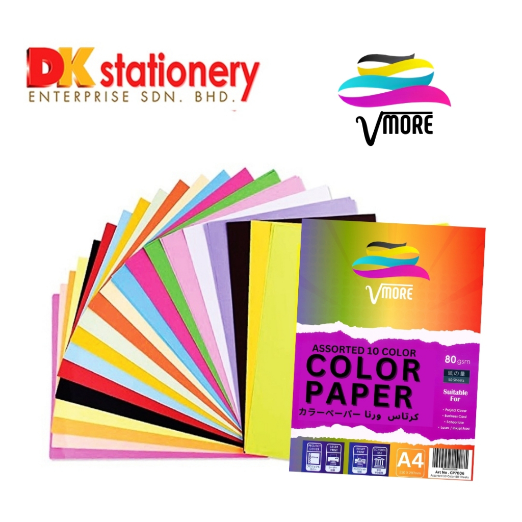 VMORE A4 Color Paper 80gsm - 20pcs / 50pcs (Kertas Warna / A4 Paper